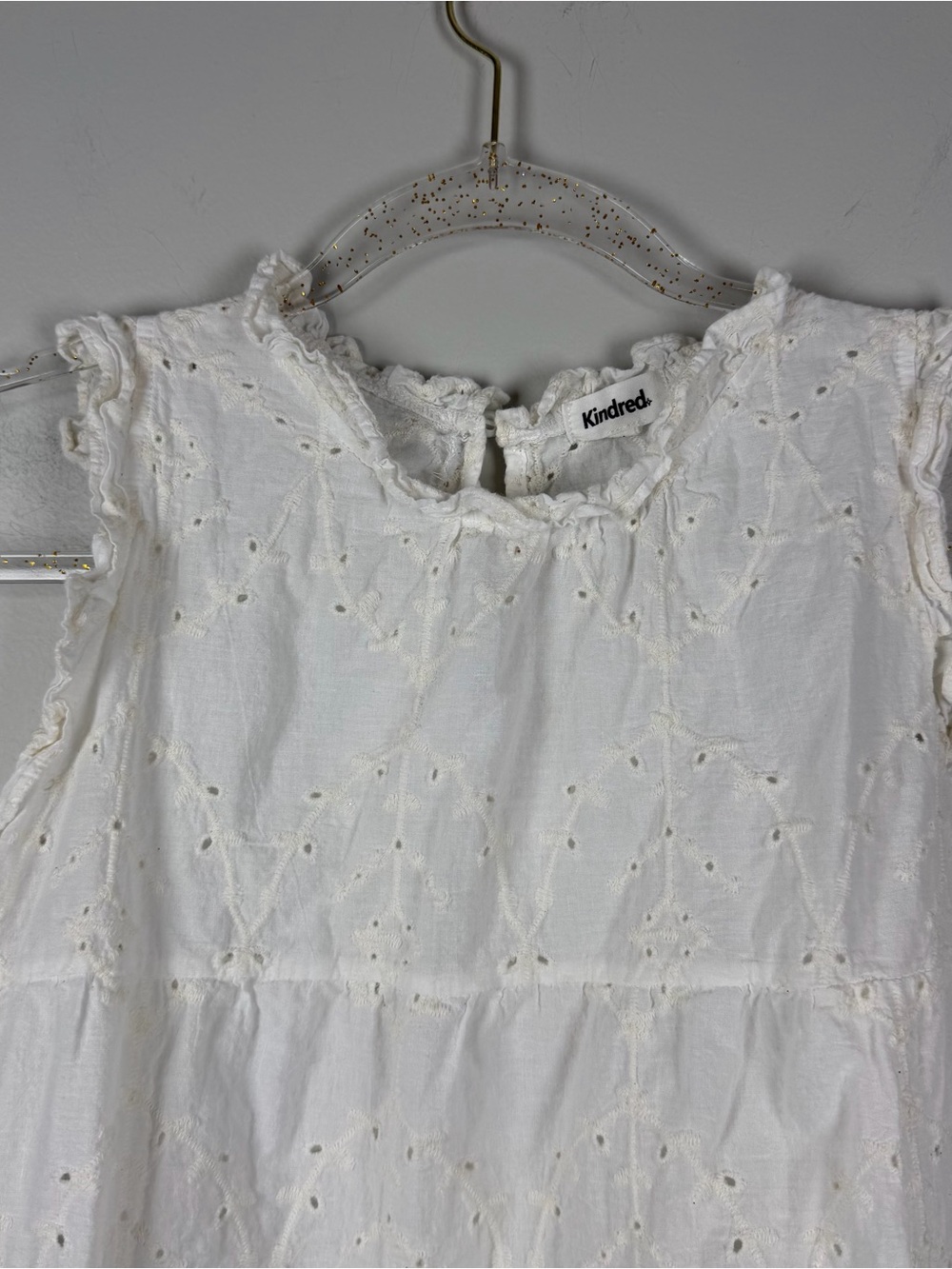 Anthropologie Kindred White Eyelet Embroidered Ruffle Cottagecore Top Medium - Picture 9 of 10